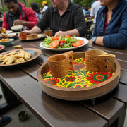 Wooden Tray Serving Platter with Metal Stand(12x12inches)
