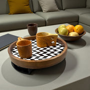 Wooden Tray Serving Platter with Metal Stand(12x12inches)