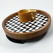 Wooden Tray Serving Platter with Metal Stand (Meena Prints) | 12 x 12 Inches