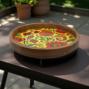 Wooden Tray Serving Platter with Metal Stand(12x12inches)