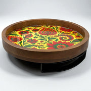 Wooden Tray Serving Platter with Metal Stand (Meena Prints) | 12 x 12 Inches