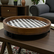 Wooden Tray Serving Platter with Metal Stand (Meena Prints) | 12 x 12 Inches