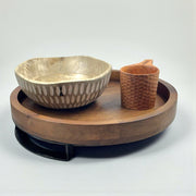 Wooden Tray Serving Platter with Metal Stand(12x12inches)