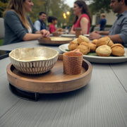 Wooden Tray Serving Platter with Metal Stand(12x12inches)