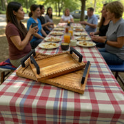 Decorative Serving Trays with Handles – Set of 2 (12″×10″ + 10″×6″) Acacia Wood