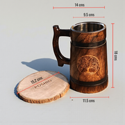 Wooden Beer Mug with Coaster – 600 ML / 20.2 OZ Barrel-Shape Tankard, Solid Wood Exterior & Stainless Steel Inner Cup – Rustic Bar Mug, Gift for Men, Father’s Day, Christmas & Birthday