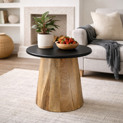 Wooden Side Table with Tapered Wooden Base- Luxury Round Accent end Tables