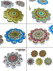 POSHIO Ceramic Coaster for Table Decor, Set of 5 | U.V. Printed Mandala Art on Flower Shaped Ceramic with Cork Base for Anti-Skid