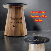 Wooden Side Table with Tapered Wooden Base- Luxury Round Accent end Tables