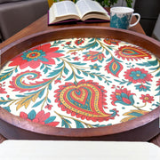 Wooden Serving Tray/Platter with Enamel Prints and Metal Stand | 12 Inches
