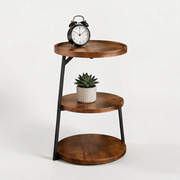 Wooden Side Table 3 Tier Round with Metal Frame– Modern End Table for Homes and Offices