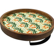 Wooden Serving Tray/Platter with Enamel Prints and Metal Stand | 12 Inches