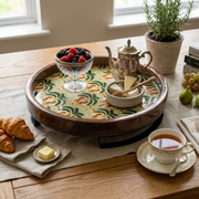 Wooden Serving Tray/Platter with Enamel Prints and Metal Stand | 12 Inches