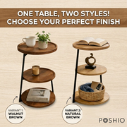 Wooden Side Table 3 Tier Round with Metal Frame– Modern End Table for Homes and Offices
